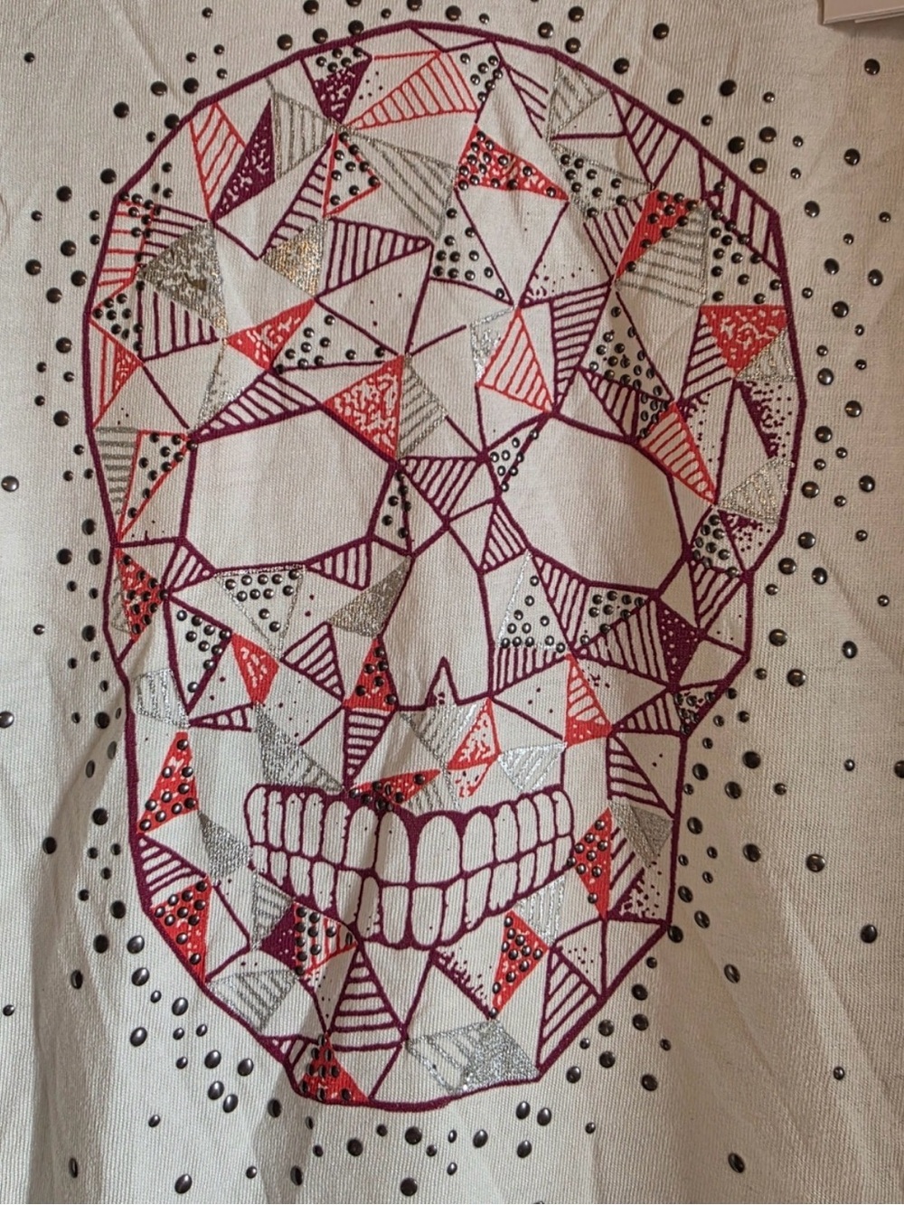 Ikks- Cream V-Neck Tee with Geometric Skull Print